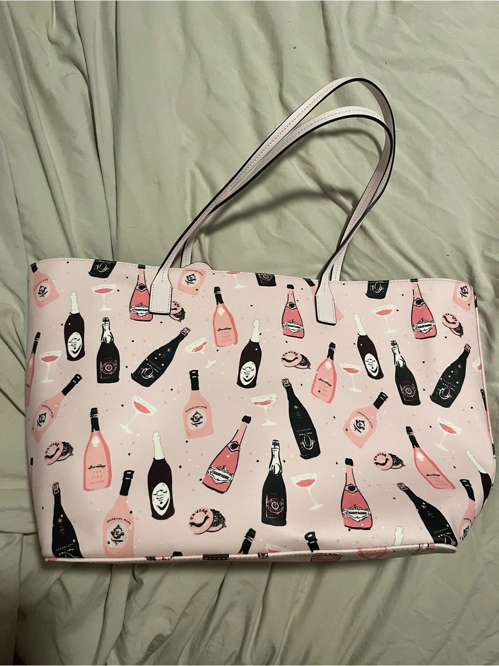kate spade Pink and Black Champagne Bottle Print Tote